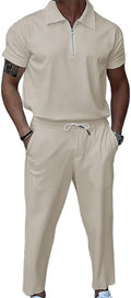 Short Sleeve Shirt & Pants Set – Beige XXL