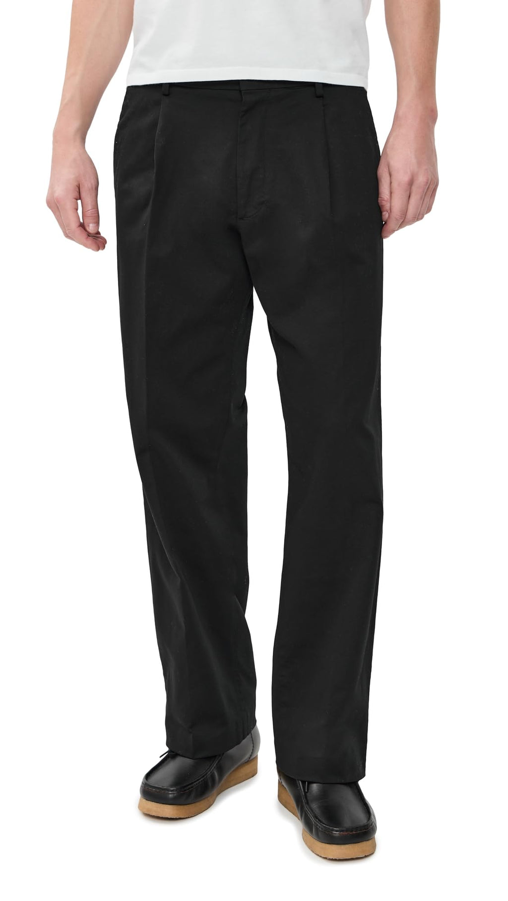 Relaxed Pleated Cotton Trousers – Black 36W