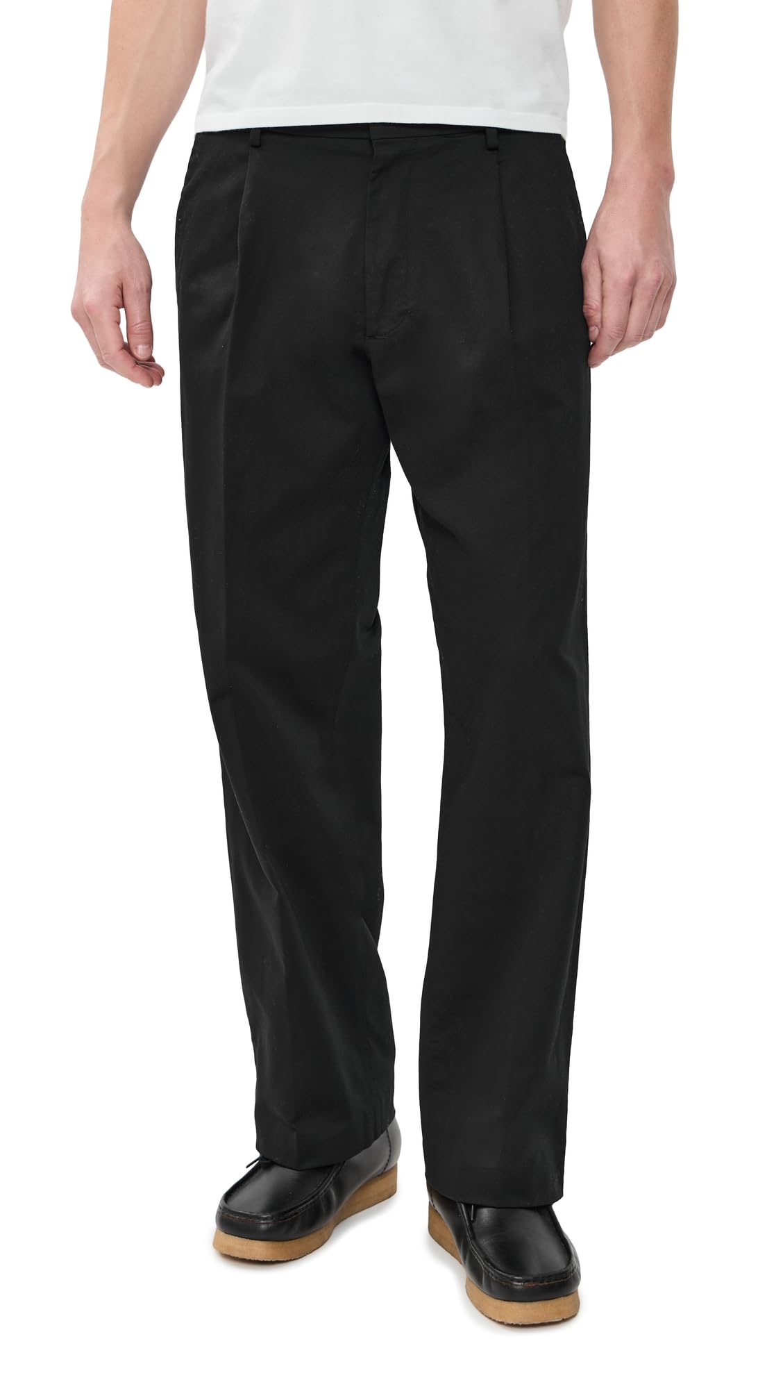 Relaxed Pleated Cotton Trousers – Black 36W