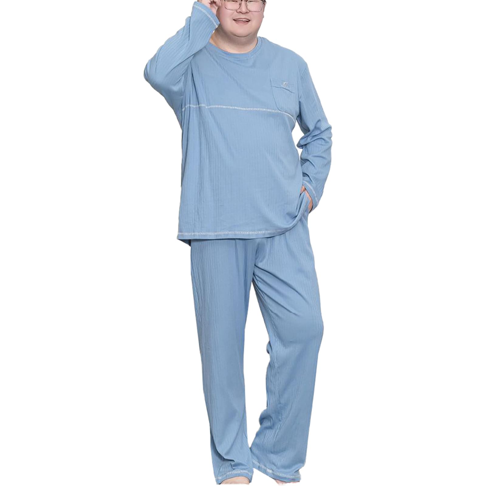 Long Sleeve Pajama Set – Light Blue 4XL