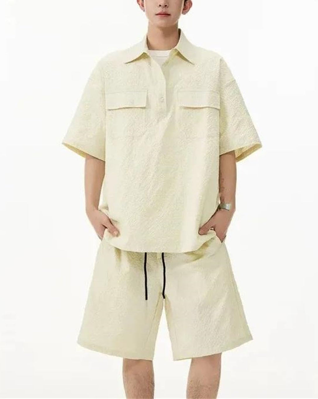 Textured Shirt & Shorts Set