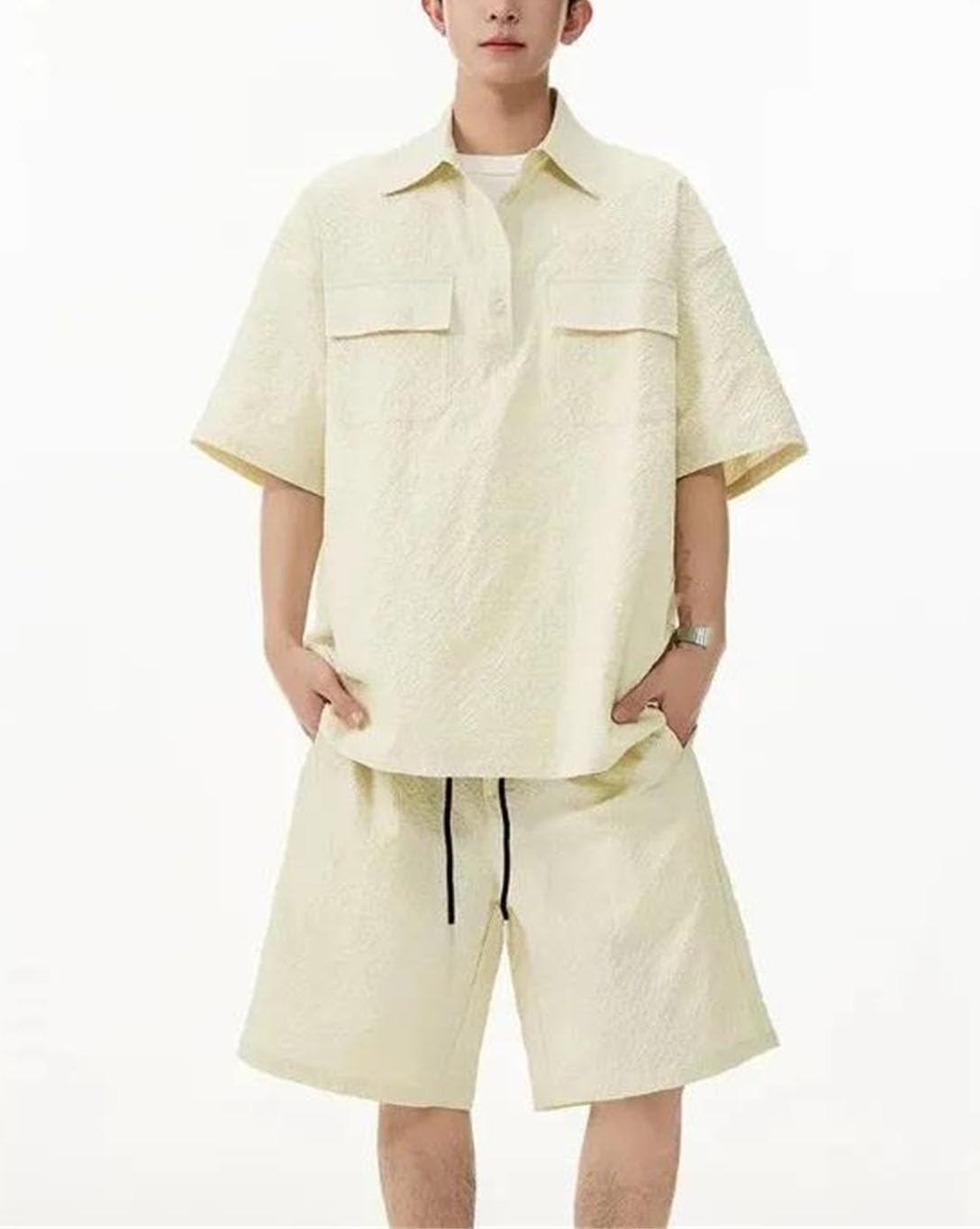 Textured Shirt & Shorts Set