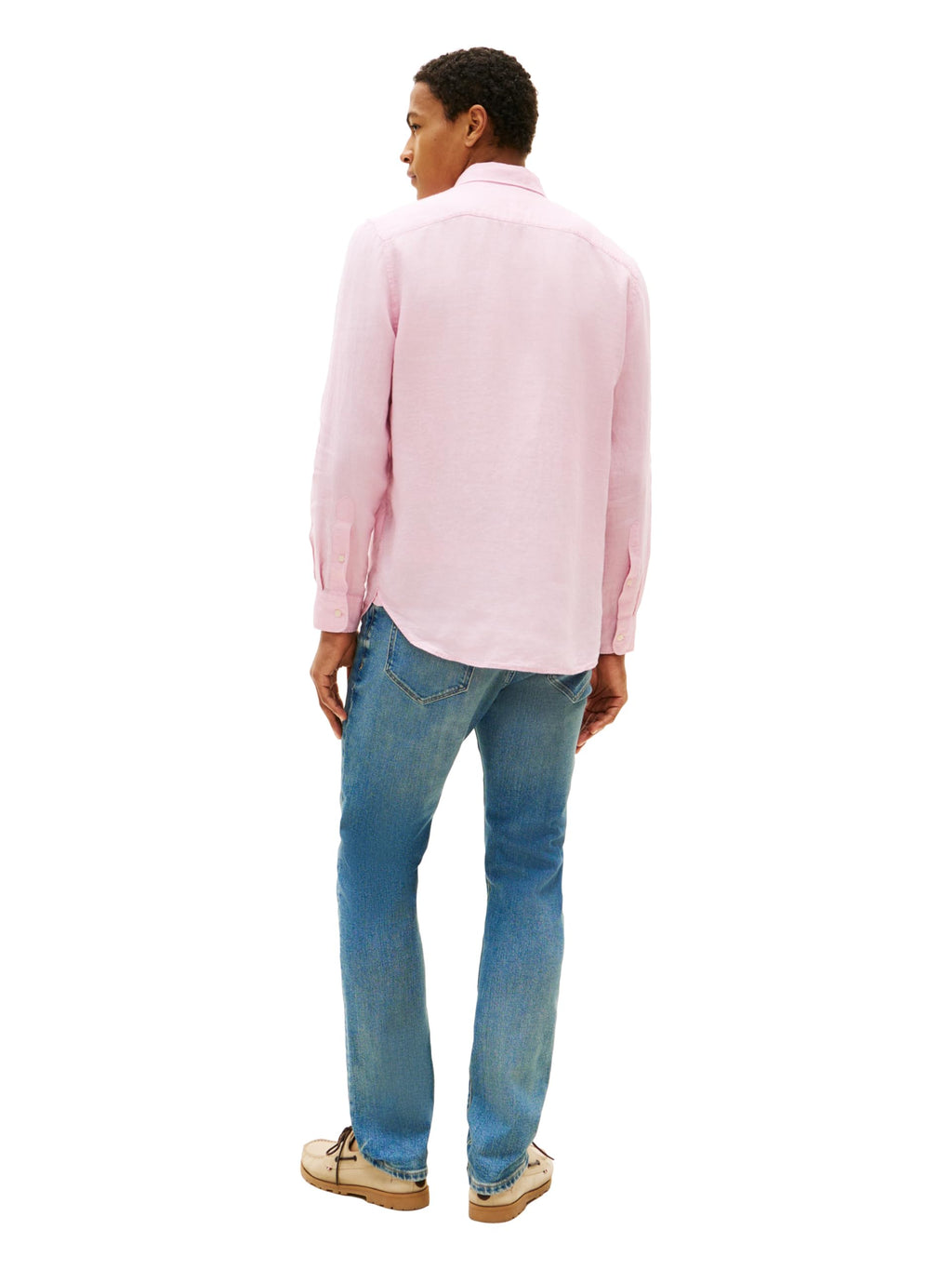 Long Sleeve Linen Button-Down Shirt – Light Pink L