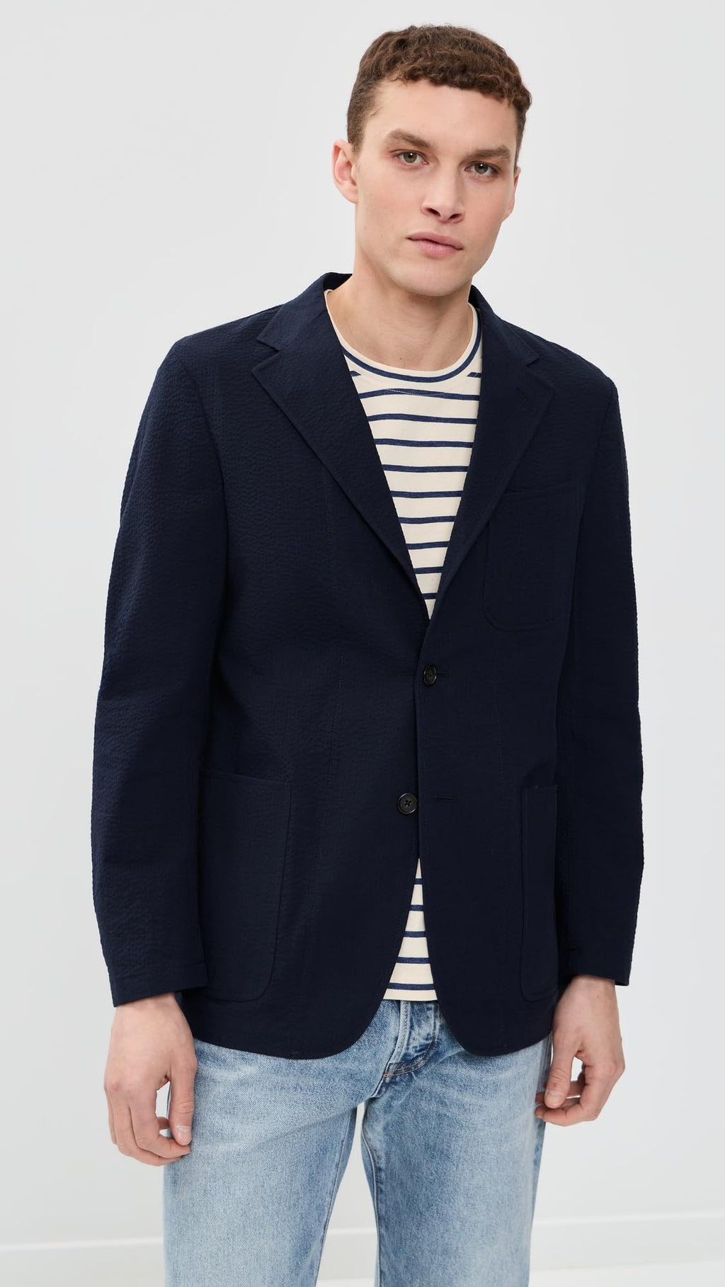 Gitman Vintage Men's Seersucker Blazer, Navy, S