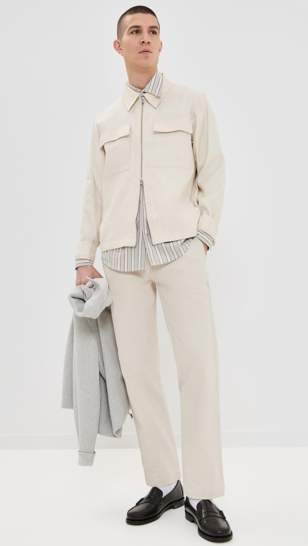 Linen Zip Jacket – Ivory XL