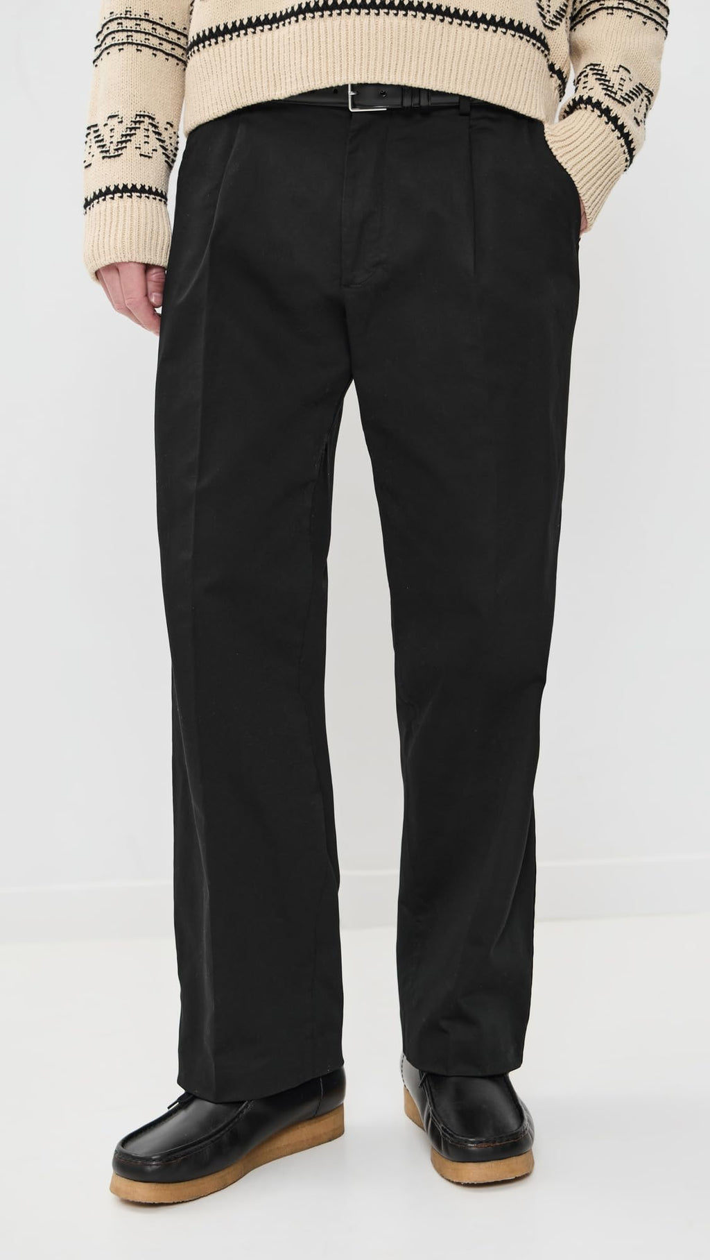 Relaxed Pleated Cotton Trousers – Black 36W