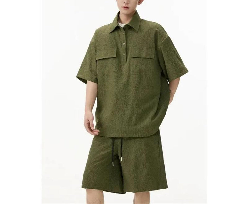 Textured Shirt & Shorts Set