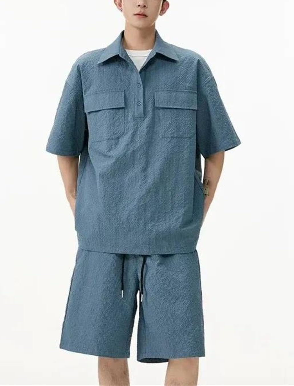 Textured Shirt & Shorts Set