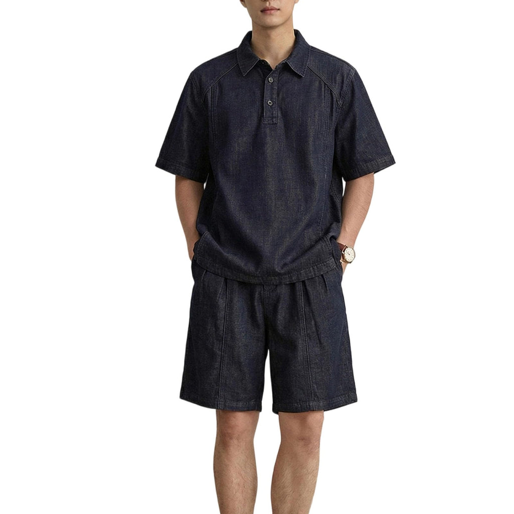Denim Polo & Shorts Set – Blue 3XL