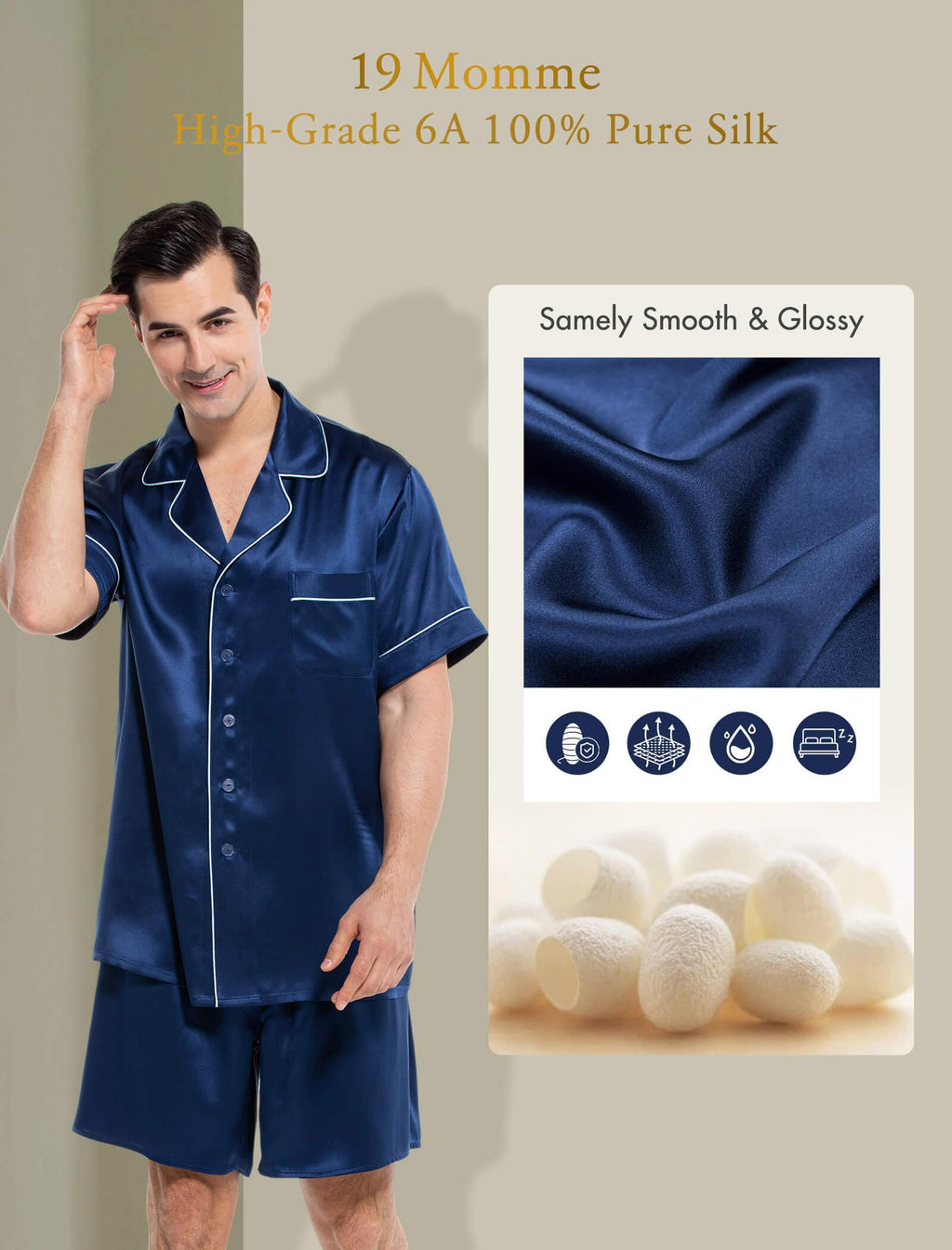 Mulberry Silk Pajama Set – Navy XXL