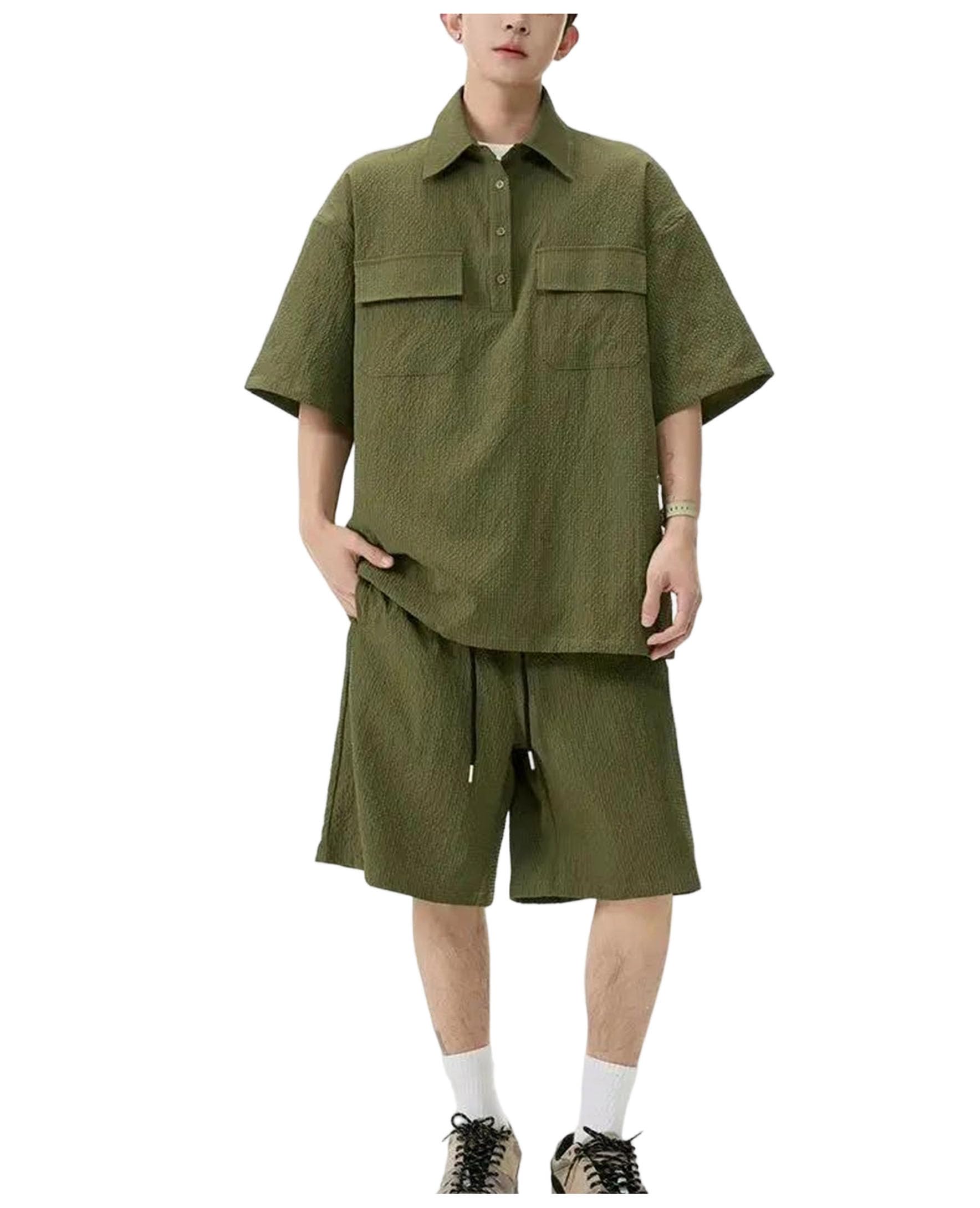 Textured Shirt & Shorts Set