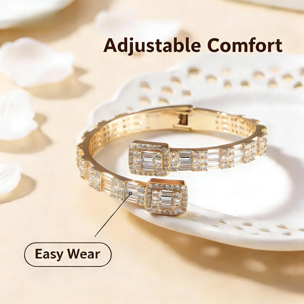 Contrast-Tone Moissanite Open Bangle – Yellow Gold Finish