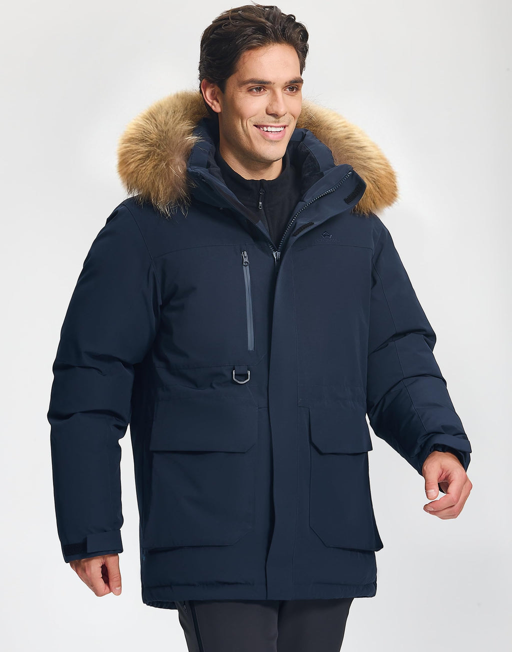 Insulated Down Parka Jacket with Faux Fur Hood