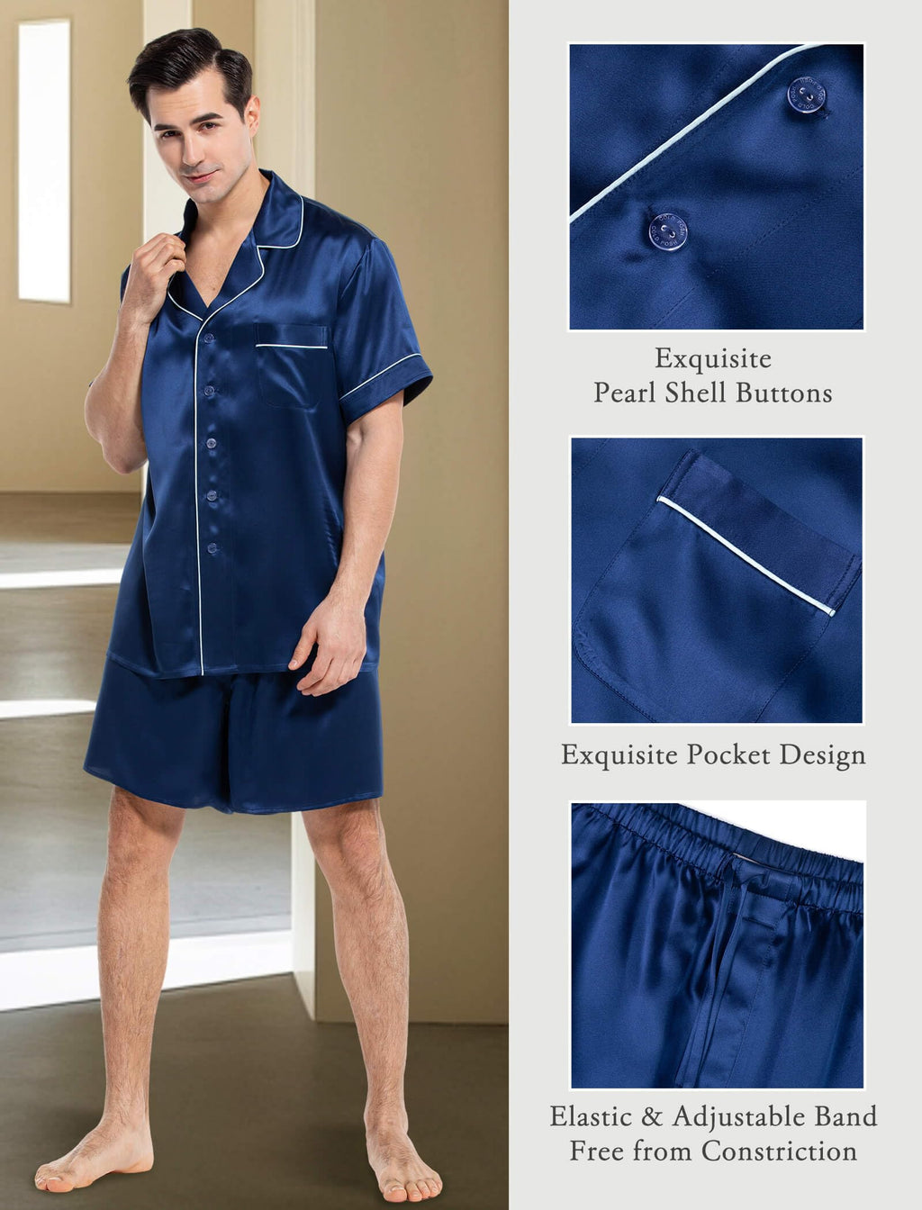 Mulberry Silk Pajama Set – Navy XXL