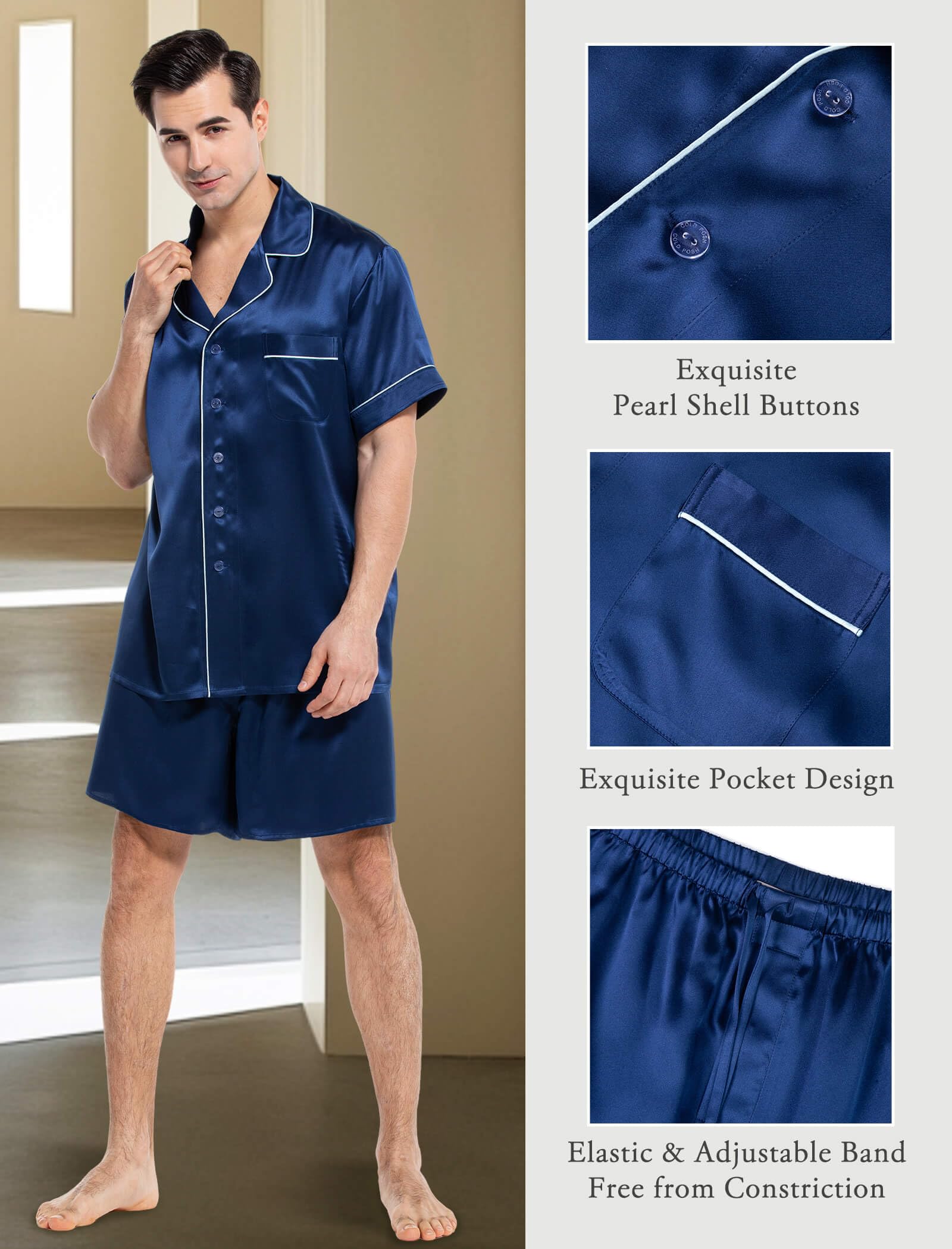 Mulberry Silk Pajama Set – Navy XXL
