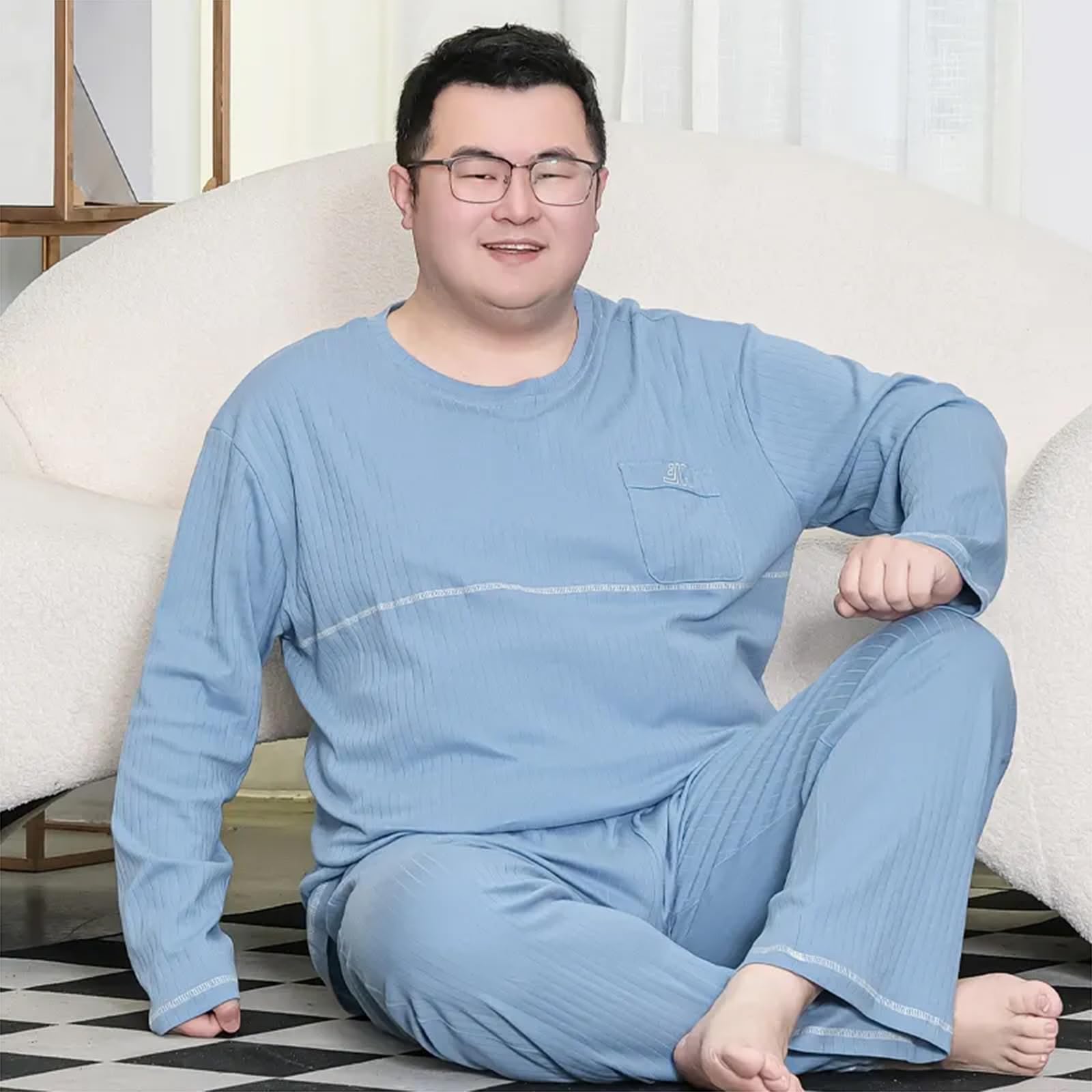 Long Sleeve Pajama Set – Light Blue 4XL