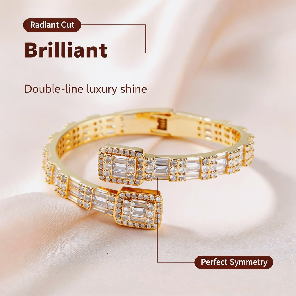 Contrast-Tone Moissanite Open Bangle – Yellow Gold Finish