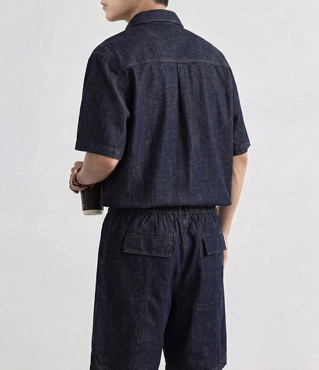 Denim Polo & Shorts Set – Blue 3XL
