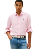 Long Sleeve Linen Button-Down Shirt – Light Pink L