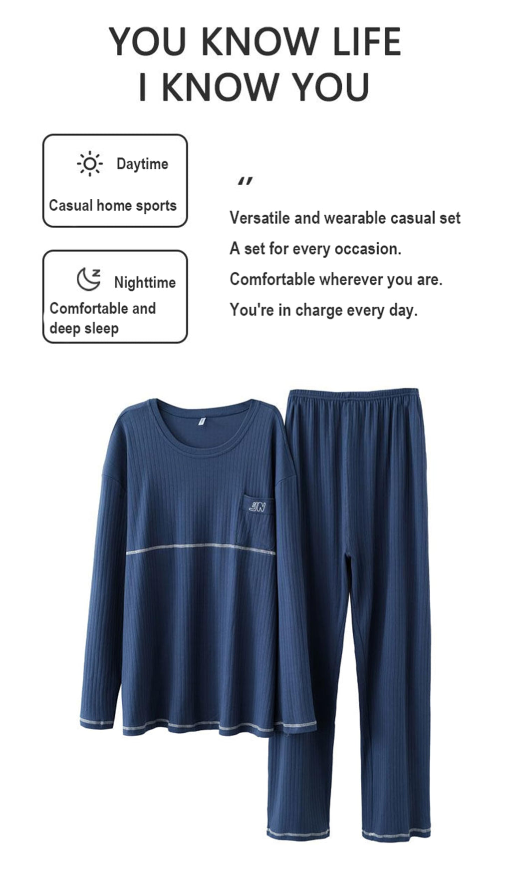 Long Sleeve Pajama Set – Light Blue 4XL