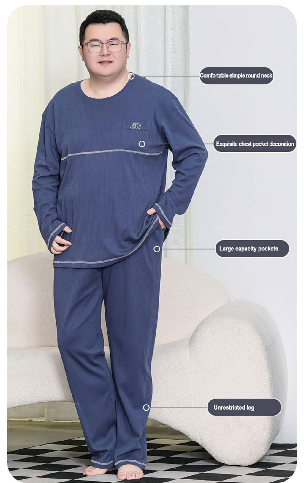Long Sleeve Pajama Set – Light Blue 4XL