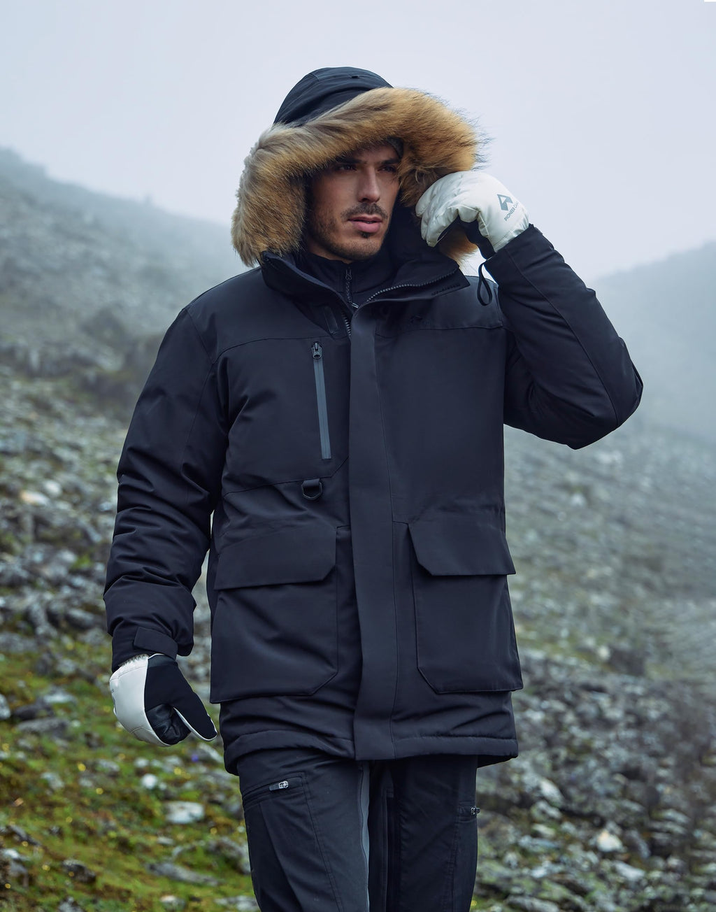 Insulated Down Parka Jacket with Faux Fur Hood