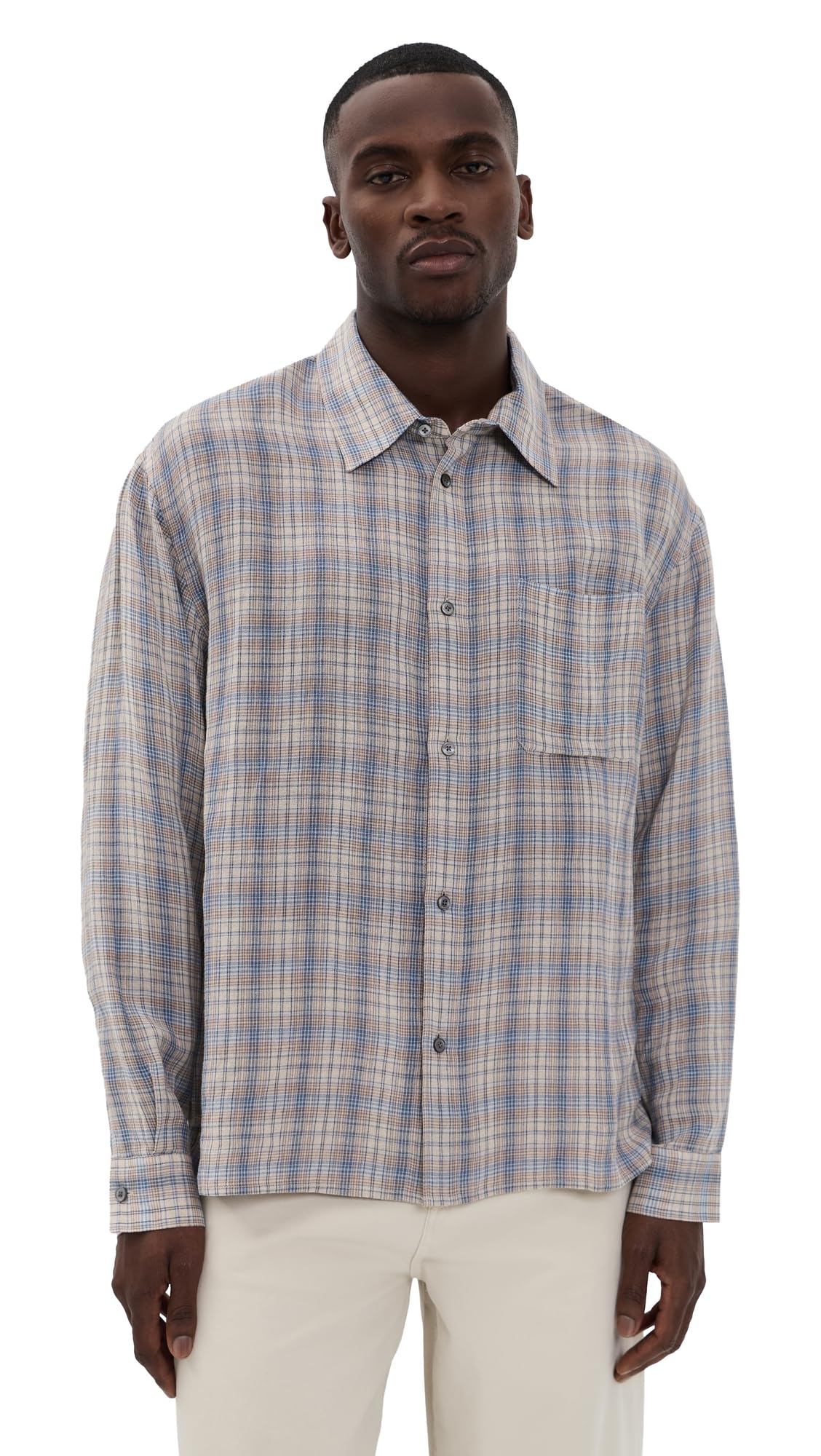 FRAME Men's Linen Blend Plaid Shirt