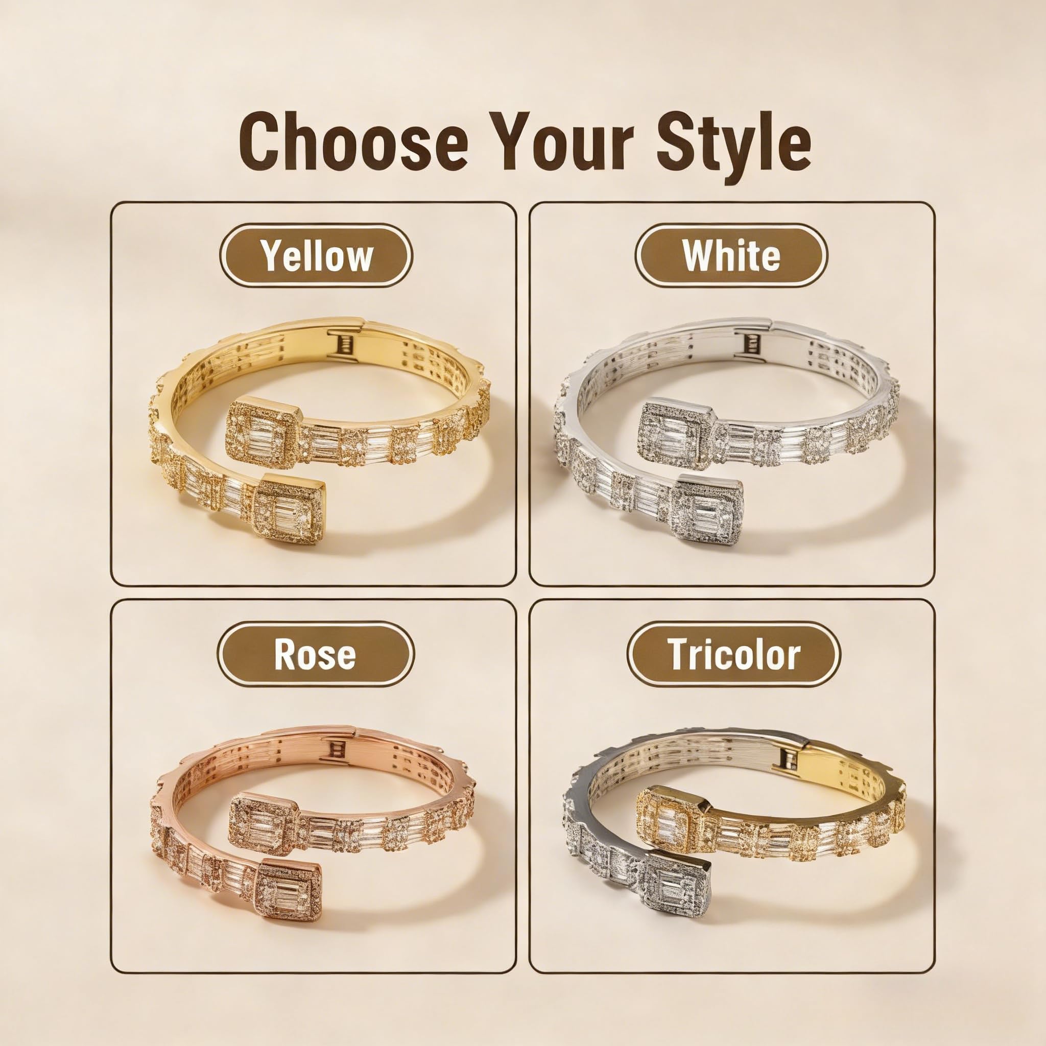 Contrast-Tone Moissanite Open Bangle – Yellow Gold Finish