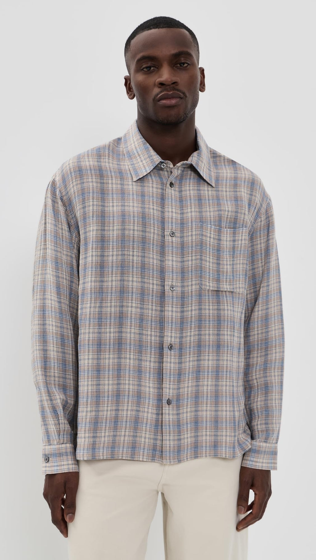 FRAME Men's Linen Blend Plaid Shirt