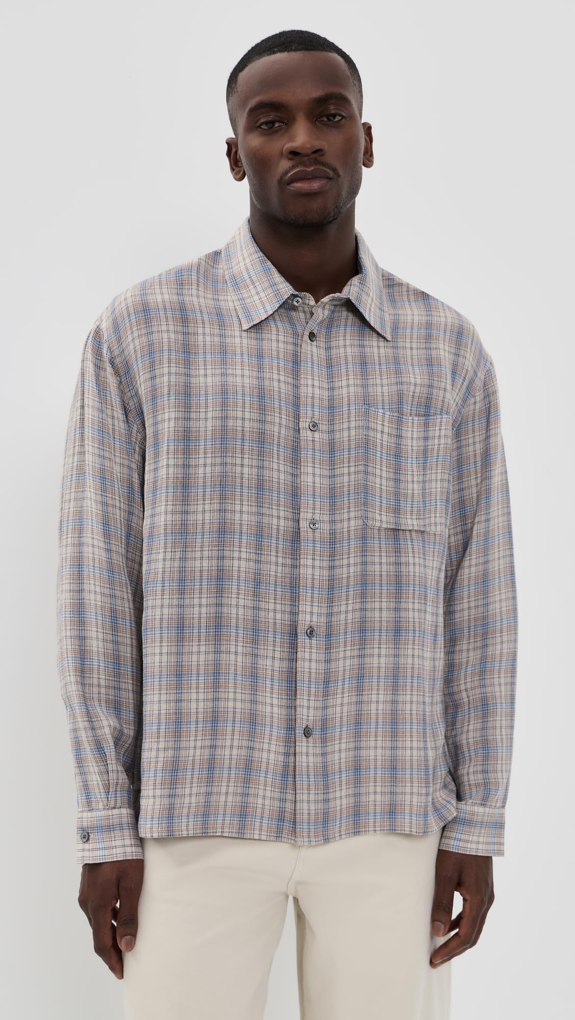 FRAME Men's Linen Blend Plaid Shirt